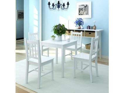 Pětidílný jídelní set z borového dřeva bílý 242957