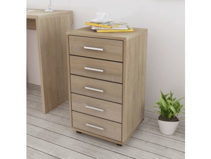 Kancelářský zásuvkový díl s kolečky 5 zásuvek dub 243063