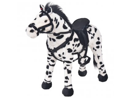 Stojící plyšová hračka kůň černý a bílý XXL