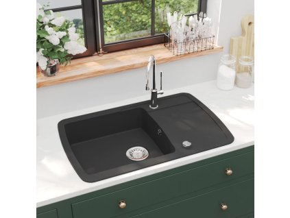Kuchyňský dřez single žulový černý 142944