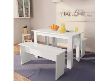 Jídelní stůl a lavice 3 kusy kompozitní dřevo bílý 244865