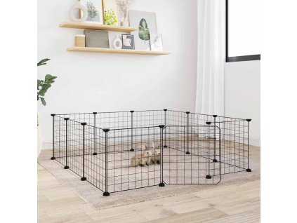 12dílná klec pro domácí mazlíčky s dvířky černá 35 x 35 cm ocelová 171623