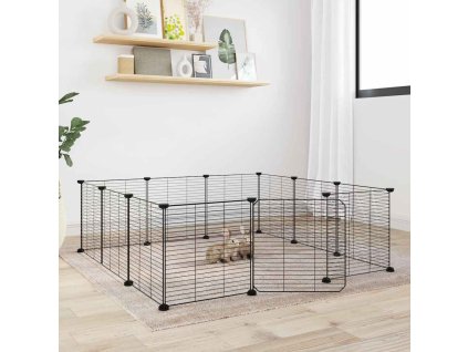 12dílná klec pro domácí mazlíčky s dvířky černá 35 x 35 cm ocelová 171626