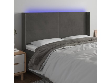 Čelo postele s LED tmavě šedé 203 x 16 x 118/128 cm samet