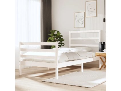 Rám postele bílý masivní borovice 90 x 190 cm jednolůžko 3104972