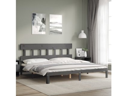 Rám postele s čelem šedý 200 x 200 cm masivní dřevo 3193618
