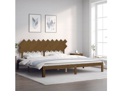 Rám postele s čelem medově hnědý 200 x 200 cm masivní dřevo 3193749
