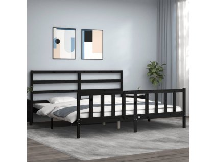 Rám postele s čelem černý 200 x 200 cm masivní dřevo 3191930