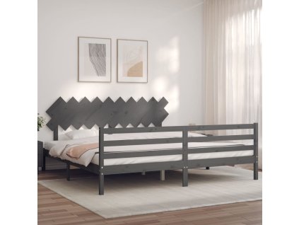 Rám postele s čelem šedý 200 x 200 cm masivní dřevo 3195308
