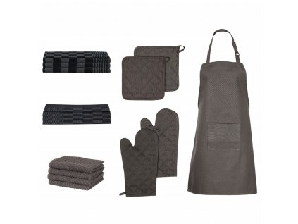 Kuchyňské utěrky 15 ks s chňapkami a podložkami černé bavlna