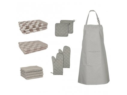 Kuchyňské utěrky 15 ks s chňapkami a podložkami šedé bavlna