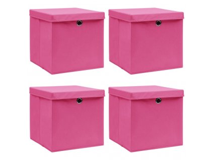 Úložné boxy s víky 4 ks růžové 32 x 32 x 32 cm textil