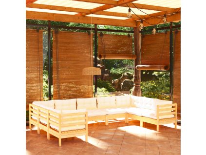 9dílná zahradní sedací souprava s krémovými poduškami borovice