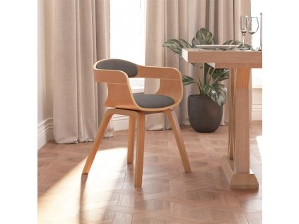 Jídelní židle světle šedá ohýbané dřevo a textil