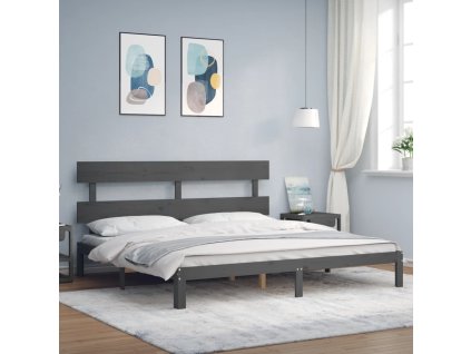 Rám postele s čelem šedý 200 x 200 cm masivní dřevo 3193553
