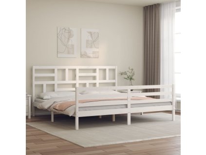 Rám postele s čelem bílý 200 x 200 cm masivní dřevo 3194917