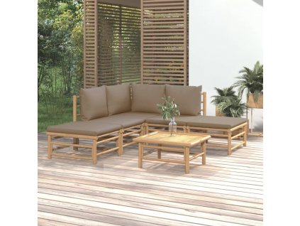 6dílná zahradní sedací souprava s taupe poduškami bambus