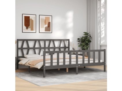 Rám postele s čelem šedý 200 x 200 cm masivní dřevo 3192513