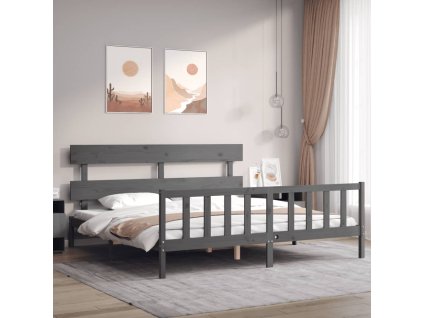 Rám postele s čelem šedý 200 x 200 cm masivní dřevo 3193293