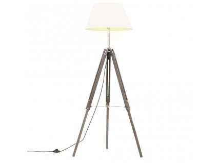 Stojací lampa na stativu šedá a bílá masivní teak 141 cm