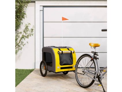 Vozík za kolo pro psa žlutý a šedý oxfordská tkanina a železo