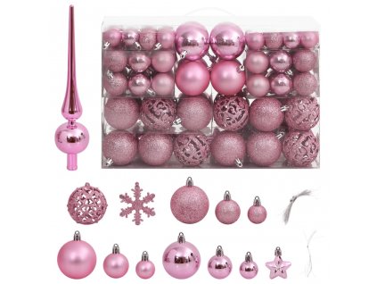 111dílná sada vánočních ozdob růžová polystyren