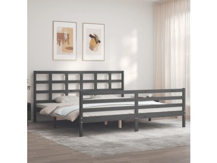 Rám postele s čelem šedý 200 x 200 cm masivní dřevo 3194008