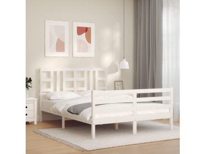 Rám postele s čelem bílý King Size masivní dřevo 3193927