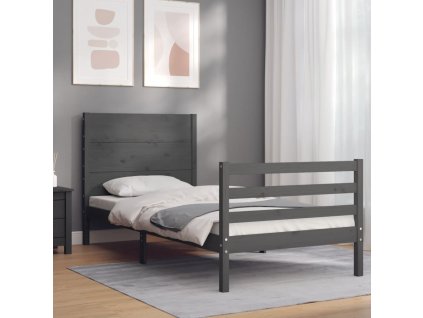 Rám postele s čelem šedý 90 x 200 cm masivní dřevo