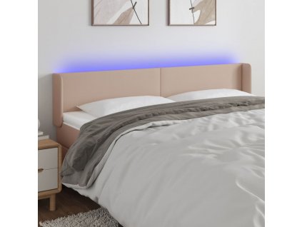 Čelo postele s LED cappuccino 183 x 16 x 78/88 cm umělá kůže