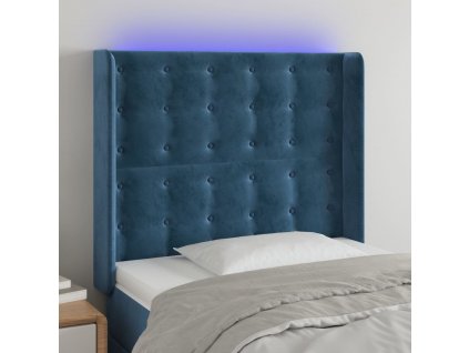 Čelo postele s LED tmavě modré 103 x 16 x 118/128 cm textil