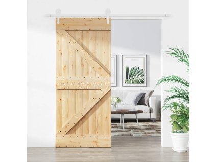 Posuvné dveře s kováním 90 x 210 cm masivní borové dřevo 3203214