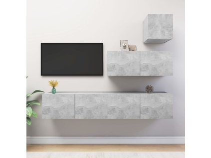 4dílný set TV skříněk betonově šedý kompozitní dřevo 3079156