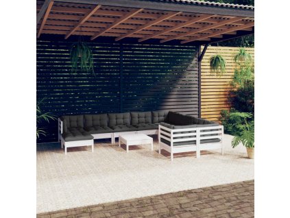 11dílná zahradní sedací souprava s poduškami bílá borovice 3097038