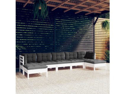 7dílná zahradní sedací souprava s poduškami bílá borovice 3097092