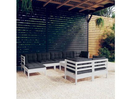 10dílná zahradní sedací souprava podušky bílá masivní borovice 3097134