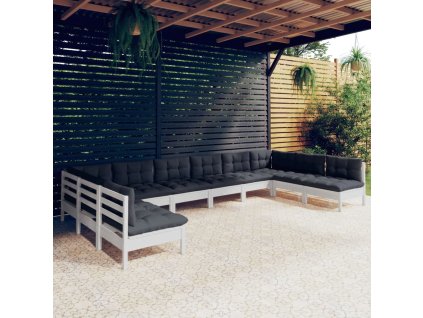 10dílná zahradní sedací souprava podušky bílá masivní borovice 3097188