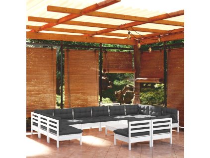 13dílná zahradní sedací souprava podušky bílá masivní borovice 3097230