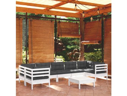 8dílná zahradní sedací souprava s poduškami bílá borovice 3097314