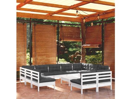 12dílná zahradní sedací souprava podušky bílá masivní borovice 3097218