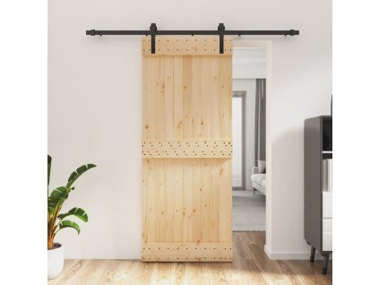 Posuvné dveře s kováním 85 x 210 cm masivní borové dřevo 3202988