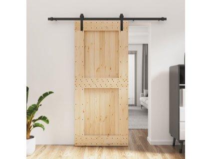 Posuvné dveře s kováním 90 x 210 cm masivní borové dřevo 3202995