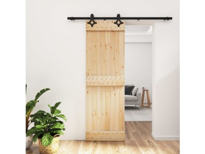 Posuvné dveře s kováním 70 x 210 cm masivní borové dřevo 3203139