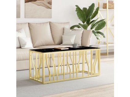 Konferenční stolek zlatý 110 x 45 x 45 cm nerezová ocel a sklo 350052