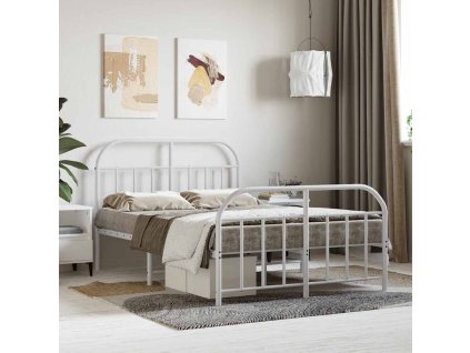 Kovový rám postele s hlavovým a nožním čelem bílý 120 x 190 cm 353699