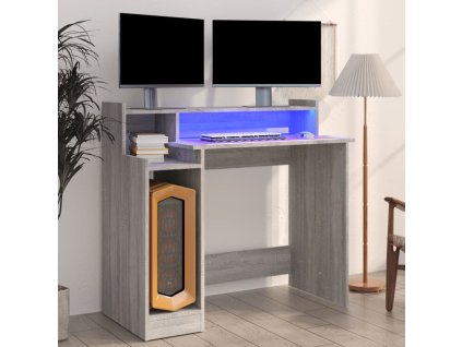 Psací stůl s LED světly šedý sonoma 97x45x90cm kompozitní dřevo 820476