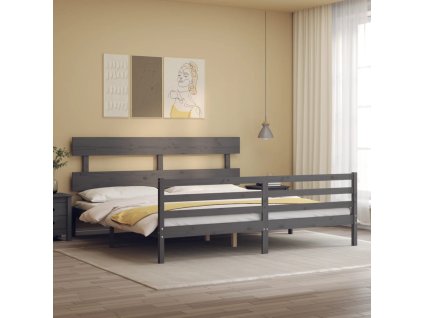Rám postele s čelem šedý 200 x 200 cm masivní dřevo 3195113