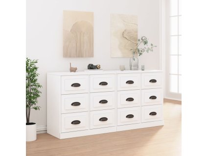 Příborníky 2 ks bílé s vysokým leskem kompozitní dřevo 3185281
