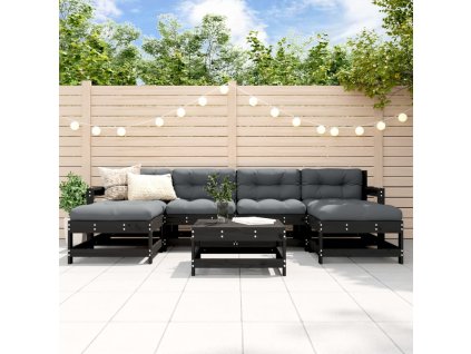 7dílná zahradní sedací souprava s poduškami černá masivní dřevo 3185945