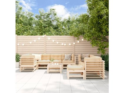 10dílná zahradní sedací souprava s poduškami masivní dřevo 3186095